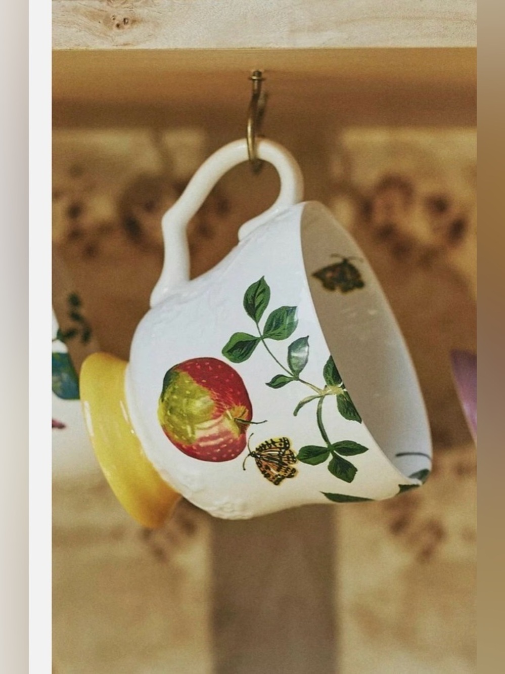 Anthropologie Nathalie Lete Marais Coffee Mug Stoneware Yellow Apple Floral New